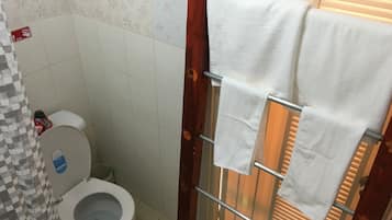 Shower, free toiletries, towels