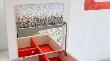 1 bedroom, desk, laptop workspace, blackout curtains