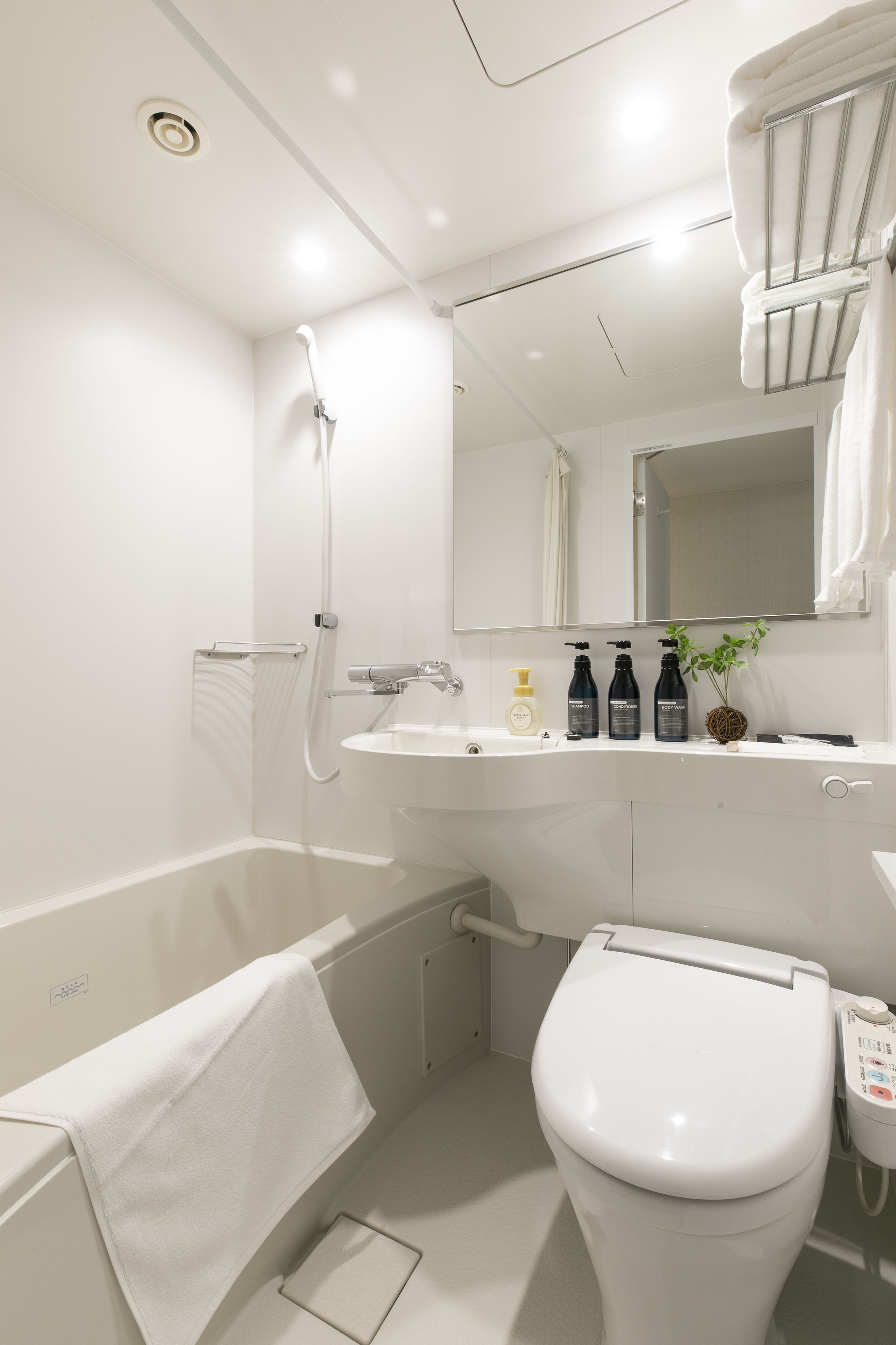 combined shower/bathtub, deep-soaking bathtub, free toiletries