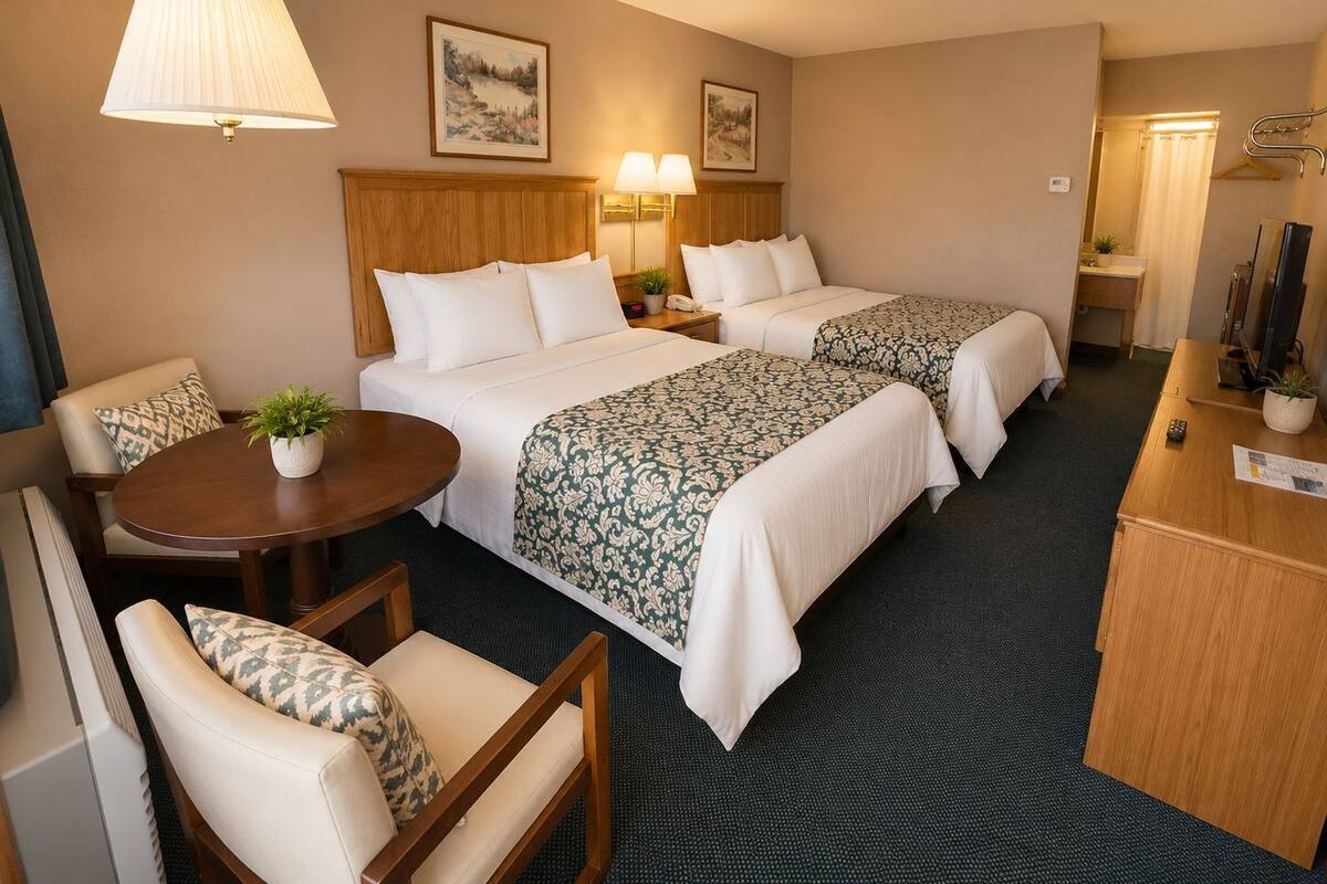 Standard Room, 2 Double Beds, Refrigerator & Microwave | Free cots/infant beds, free rollaway beds, free WiFi, bed sheets