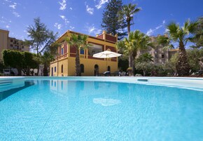 Outdoor pool, pool umbrellas, pool loungers