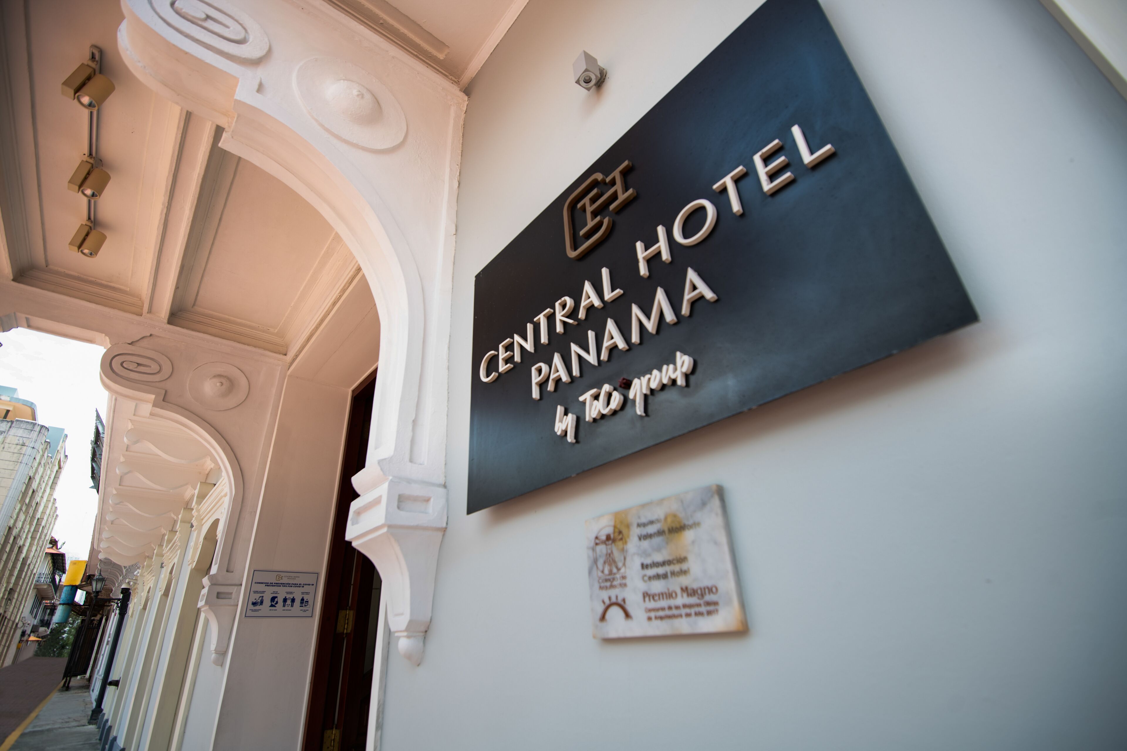 A sign for Central Hotel Panama by Toco Grande.