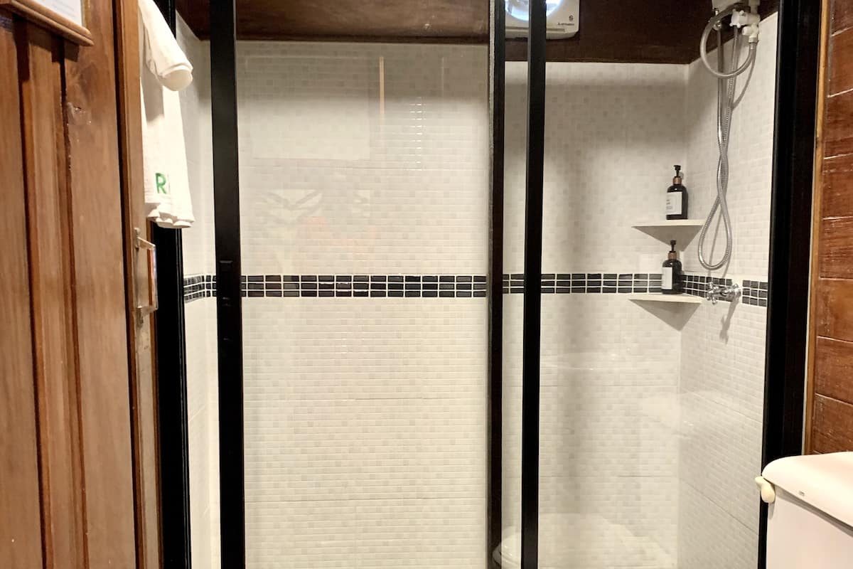 shower, free toiletries, hair dryer, slippers