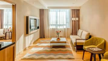 Minibar, desk, blackout curtains, iron/ironing board