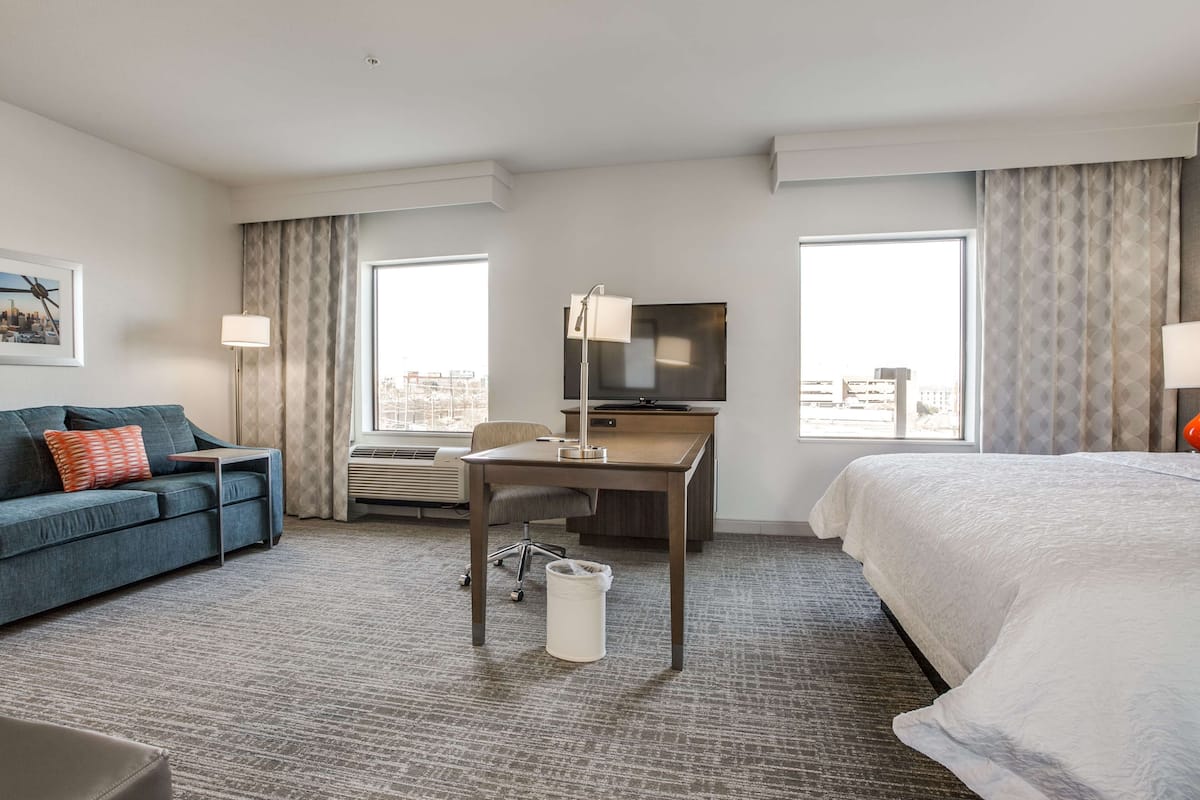 Premium bedding, desk, blackout drapes, iron/ironing board