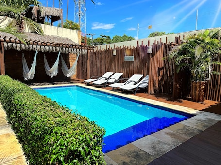 Outdoor pool, sun loungers