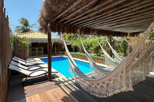 Outdoor pool, sun loungers