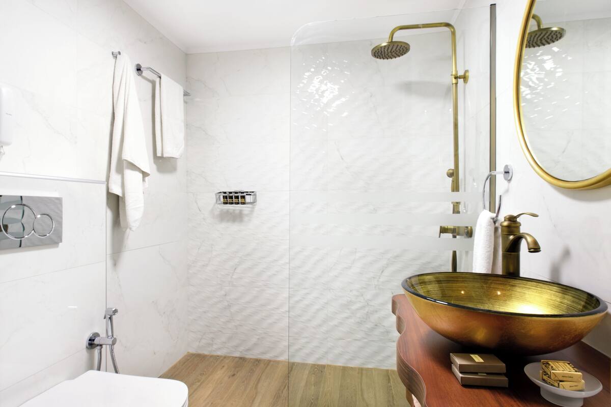 shower, free toiletries, hair dryer, slippers