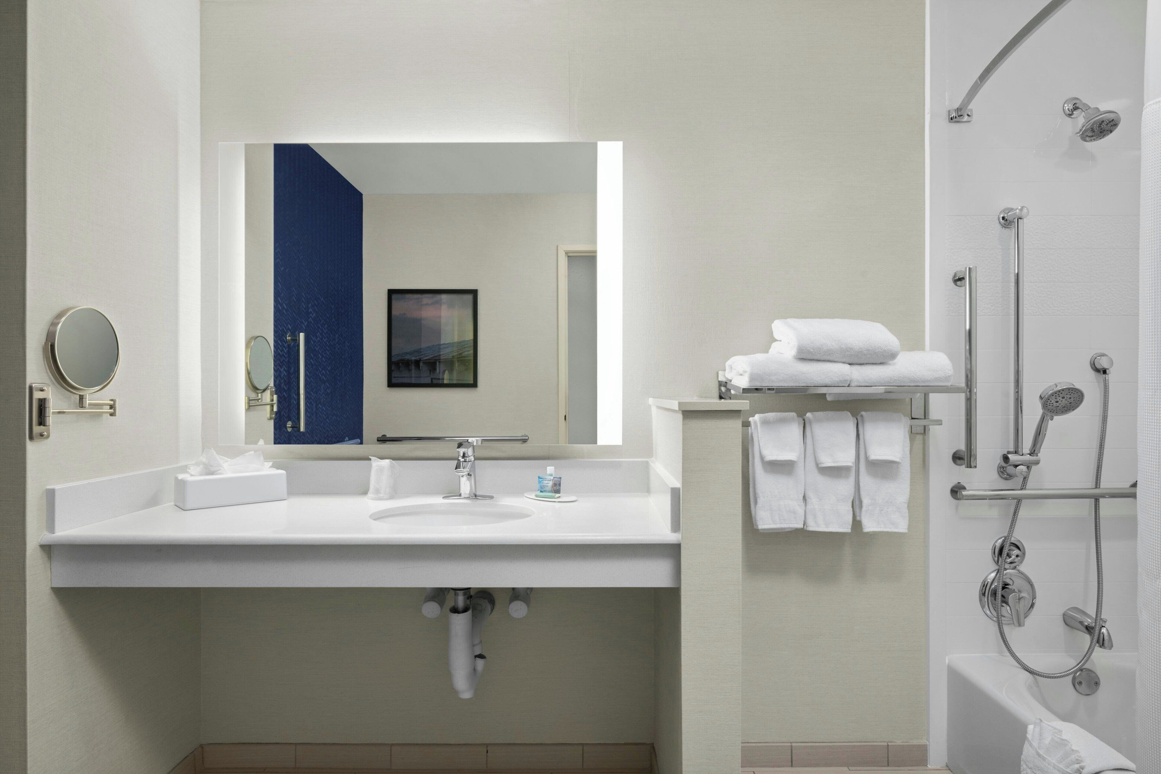 free toiletries, hair dryer, towels