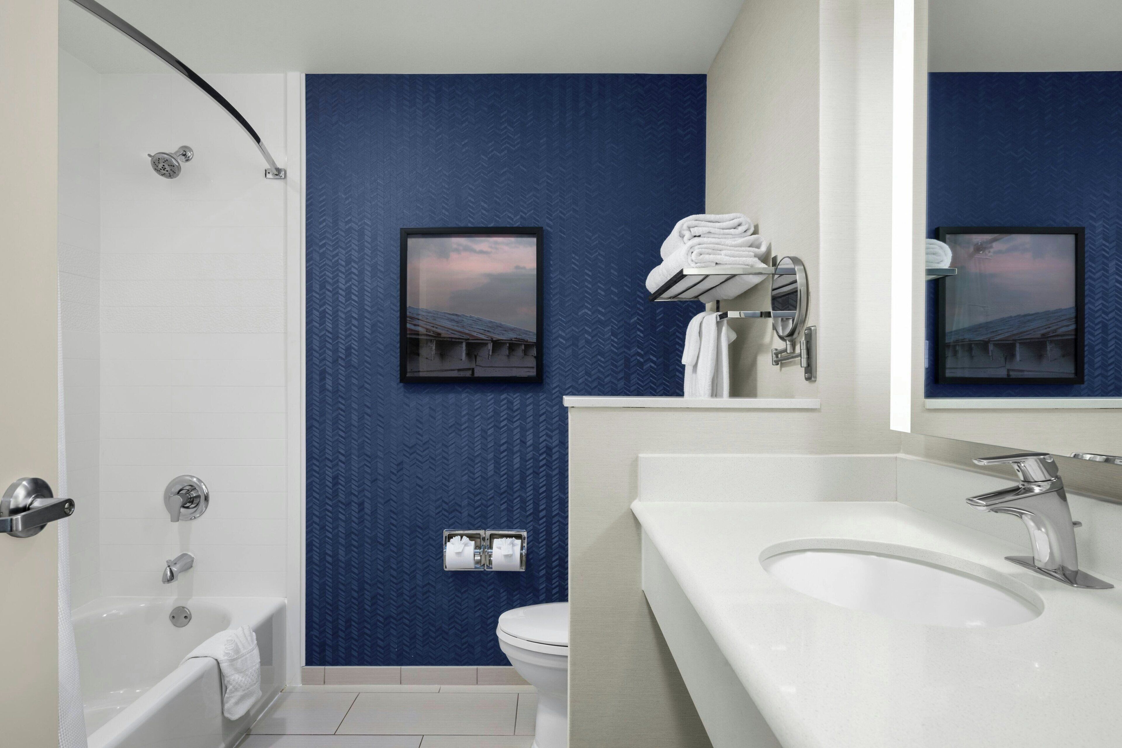 free toiletries, hair dryer, towels