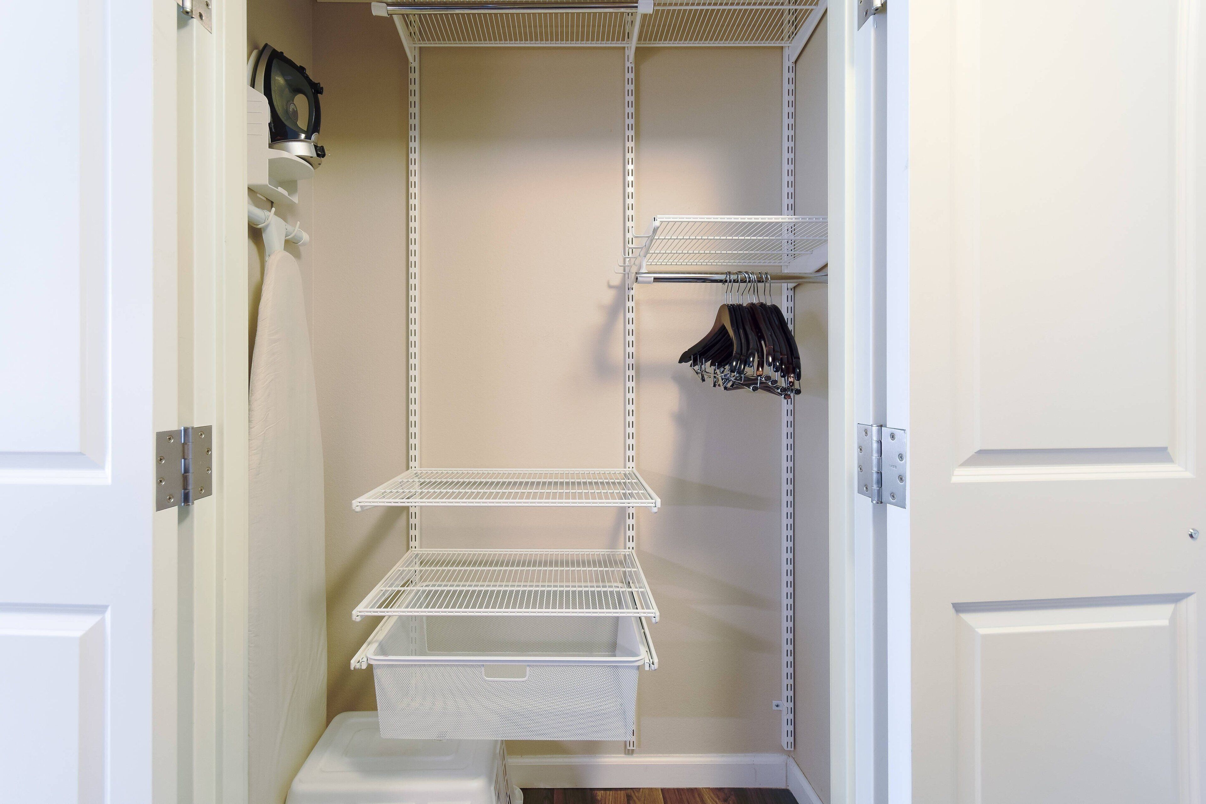 desk, blackout curtains, iron/ironing board, free cots/infant beds