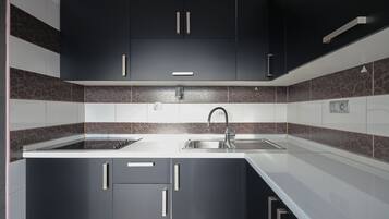 Deluxe Apartment, 2 Bedrooms | Private kitchen | Fridge, microwave, oven, stovetop