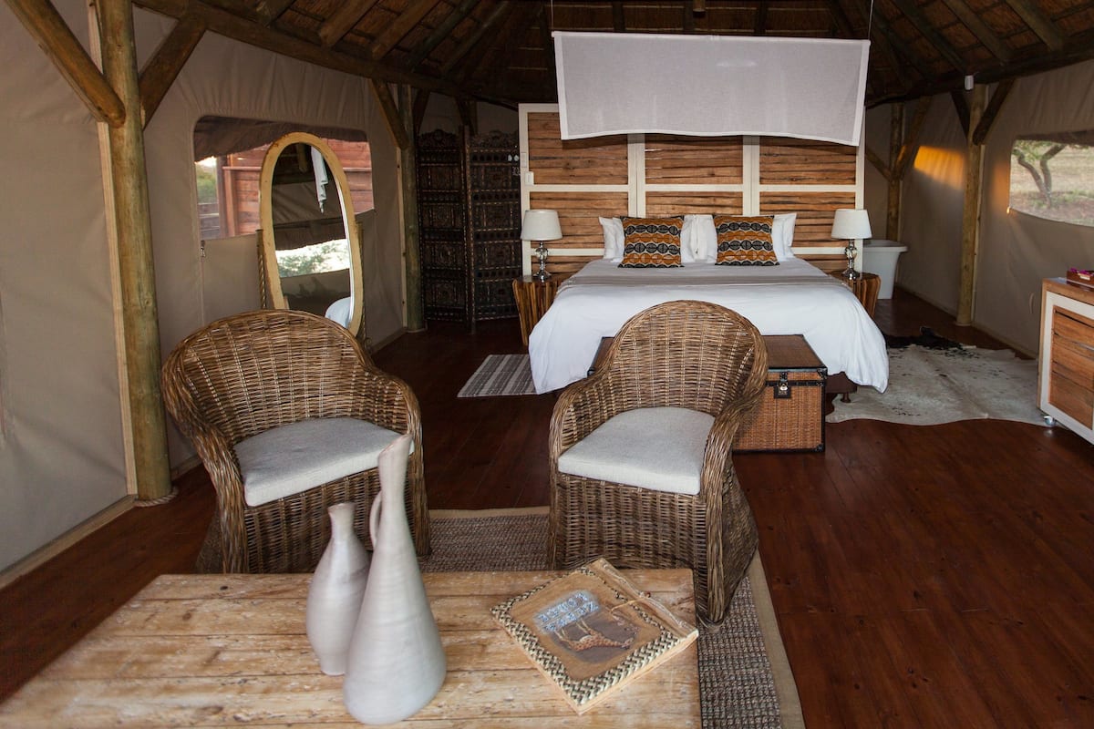 Colonial Luxury Safari Tent | Egyptian cotton sheets, premium bedding, pillowtop beds, minibar