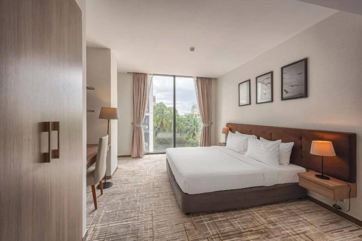 In-room safe, desk, laptop workspace, blackout drapes