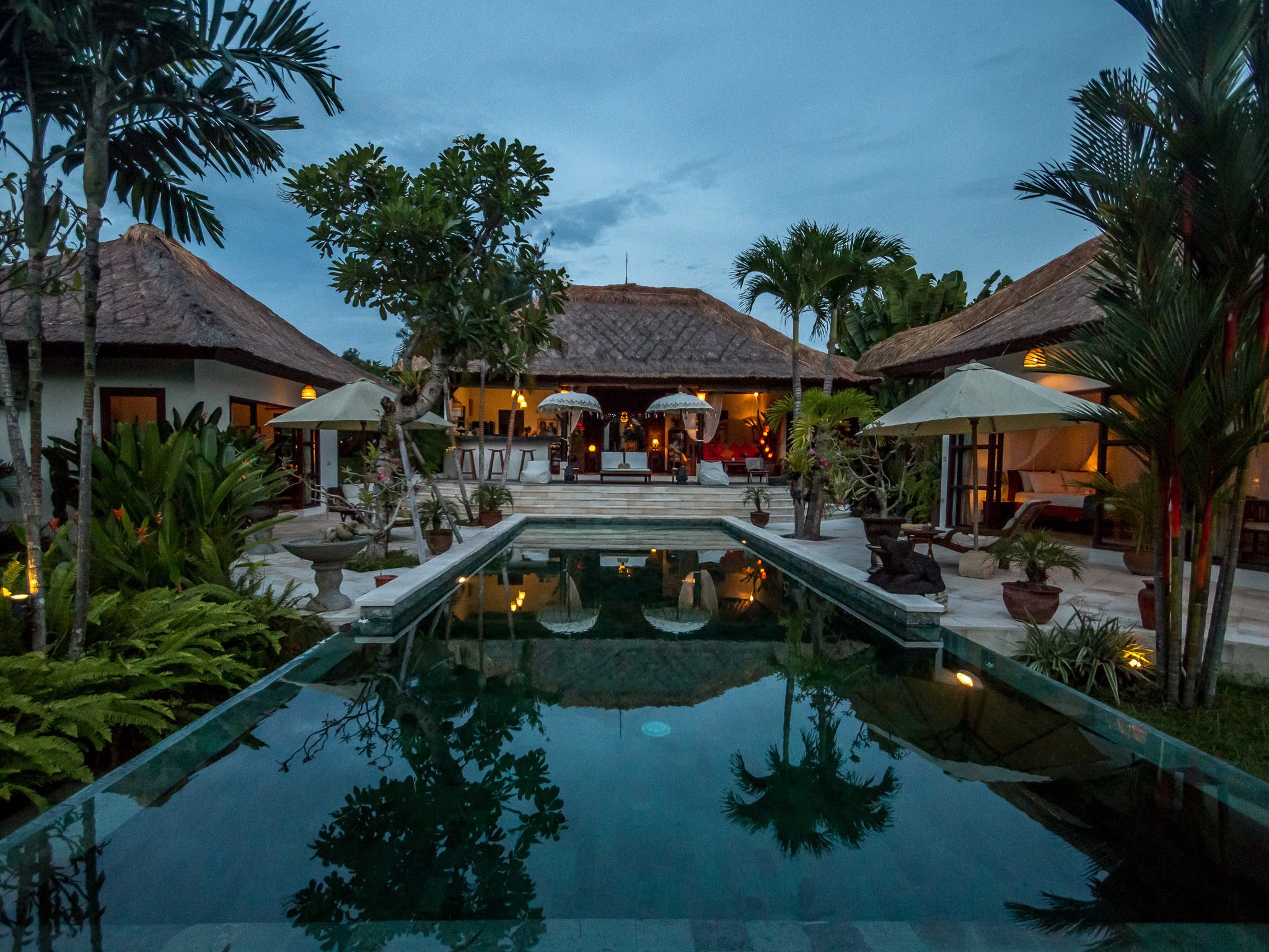 Outdoor pool, pool umbrellas