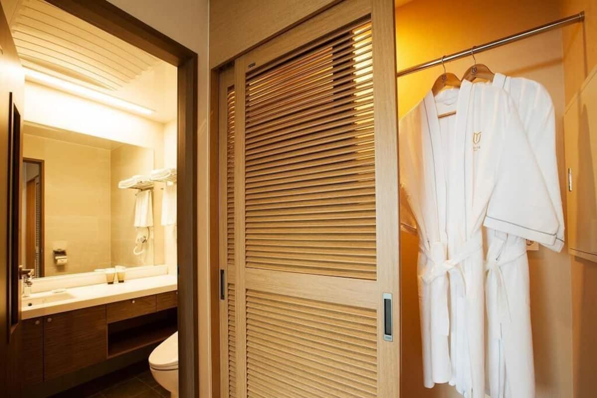 Salle de bain | Douche, articles de toilette gratuits, sèche-cheveux, peignoirs