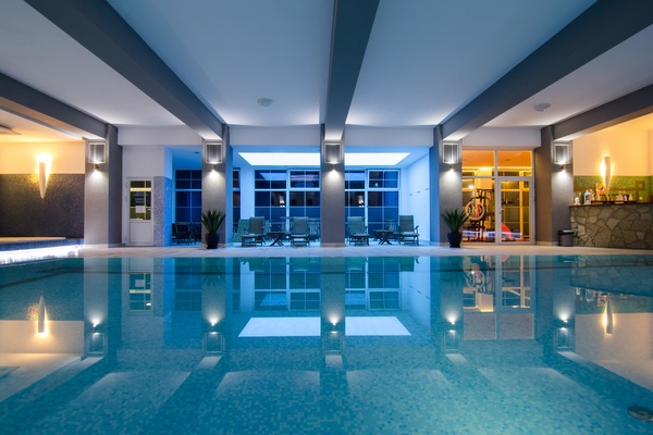Indoor pool, open 10:00 AM to 10:00 PM, sun loungers
