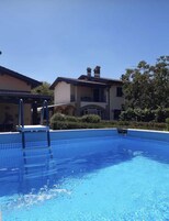 Seasonal outdoor pool, sun loungers