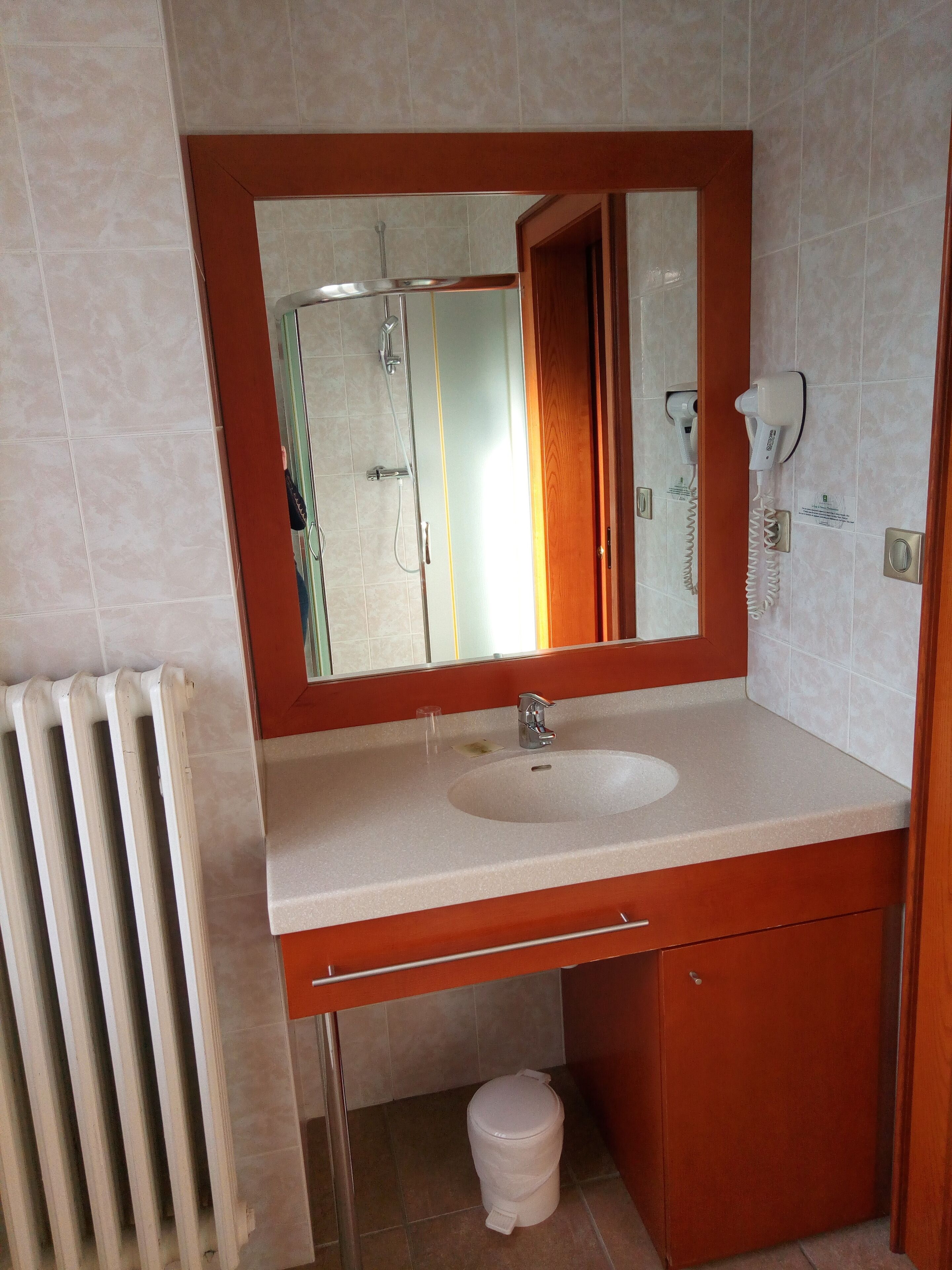 A bathroom with a sink, mirror, and a toilet.