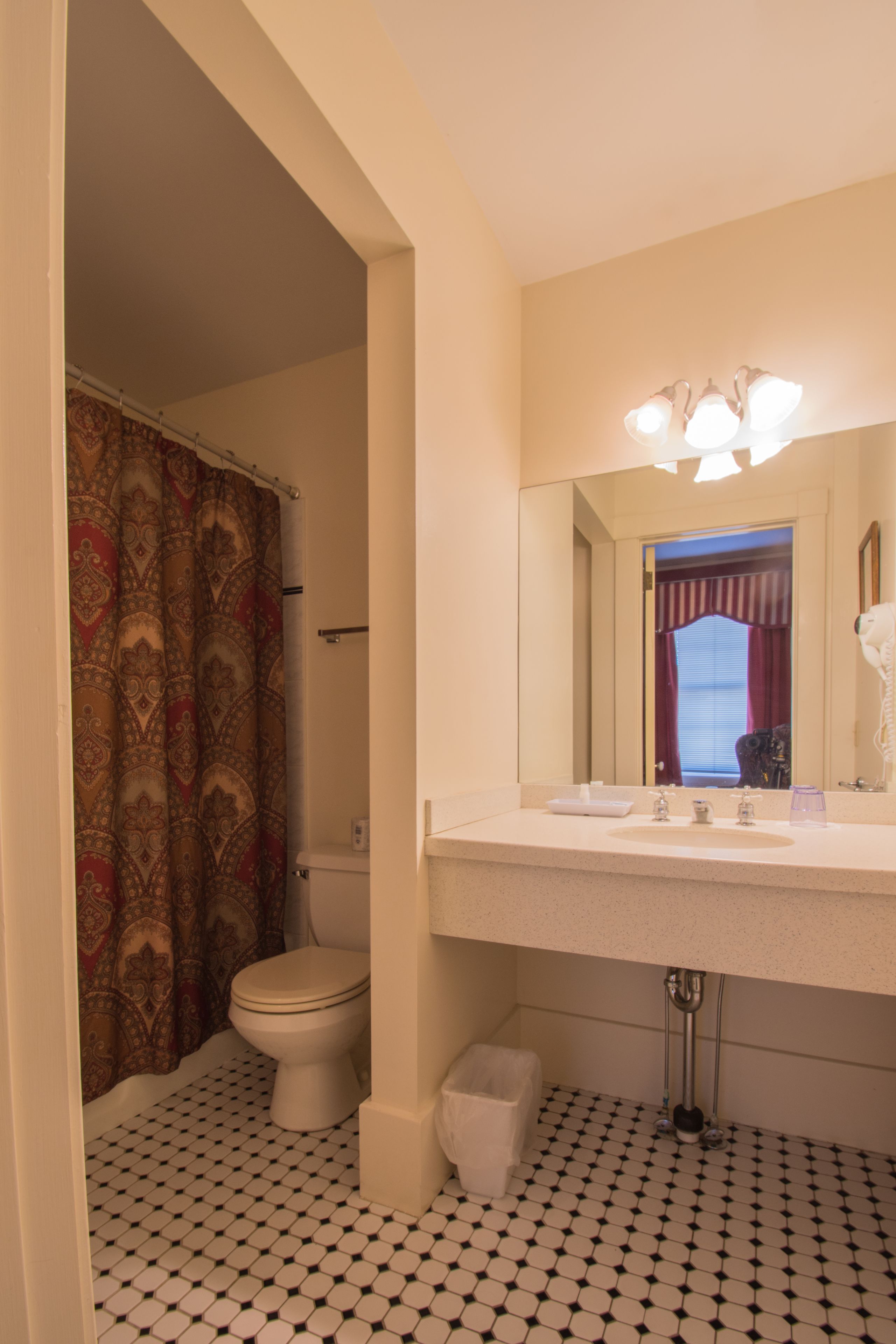 combined shower/bathtub, free toiletries, hair dryer, towels