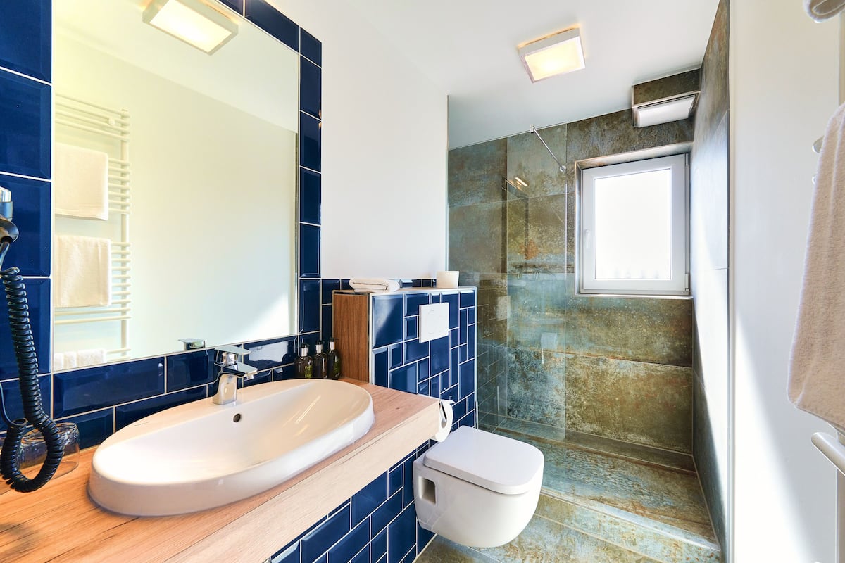 basic apartment | bathroom | shower, free toiletries, hair dryer, towels