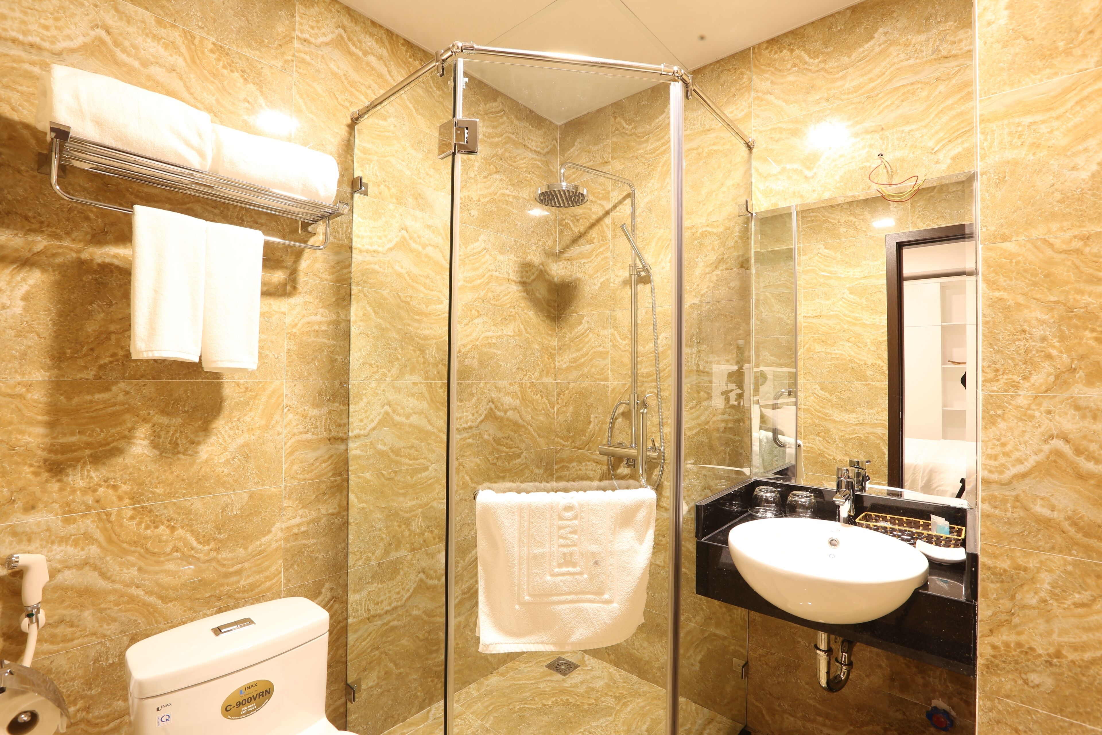 free toiletries, hair dryer, bathrobes, slippers