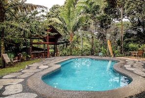 Outdoor pool, sun loungers