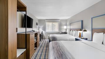 Room, 2 Queen Beds, Non Smoking | Desk, laptop workspace, blackout drapes, iron/ironing board
