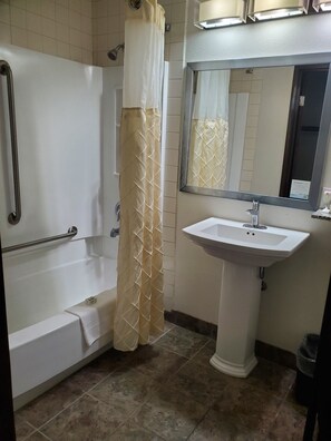 Room, 1 King Bed, Accessible, Non Smoking (Mobility,Tub w/Grab Bars) | Bathroom | Combined shower/bathtub, free toiletries, hair dryer, towels - AmericInn by Wyndham Delafield-Waukesha-Milwaukee (Delafield)