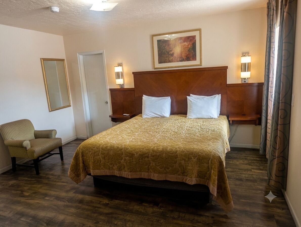 Desk, free WiFi, bed sheets