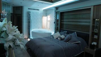 Habitación doble Premium, 1 habitación, hidromasaje, vista al mar | Ropa de cama de alta calidad y caja de seguridad en la habitación