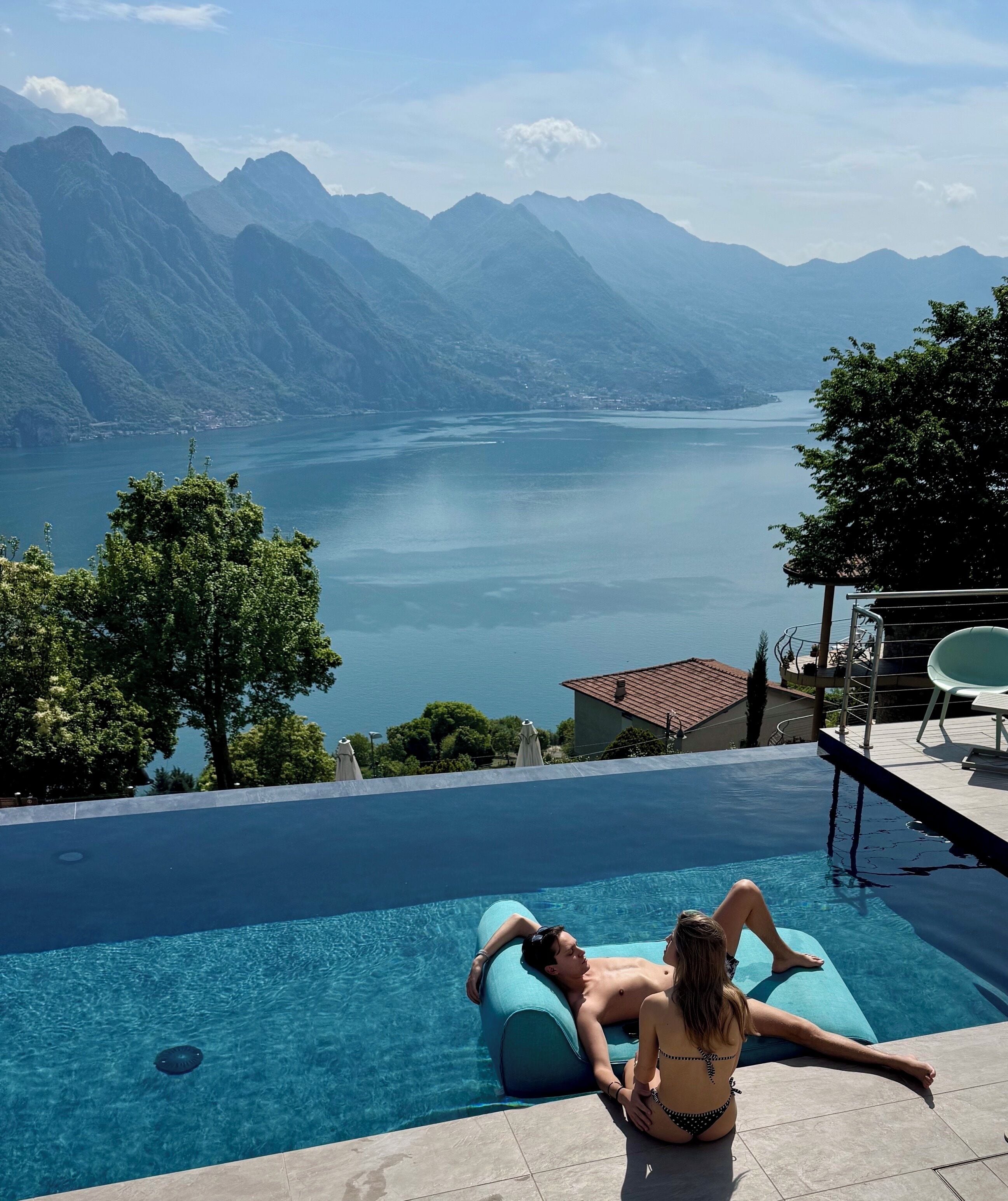 outdoor pool, pool umbrellas, pool loungers