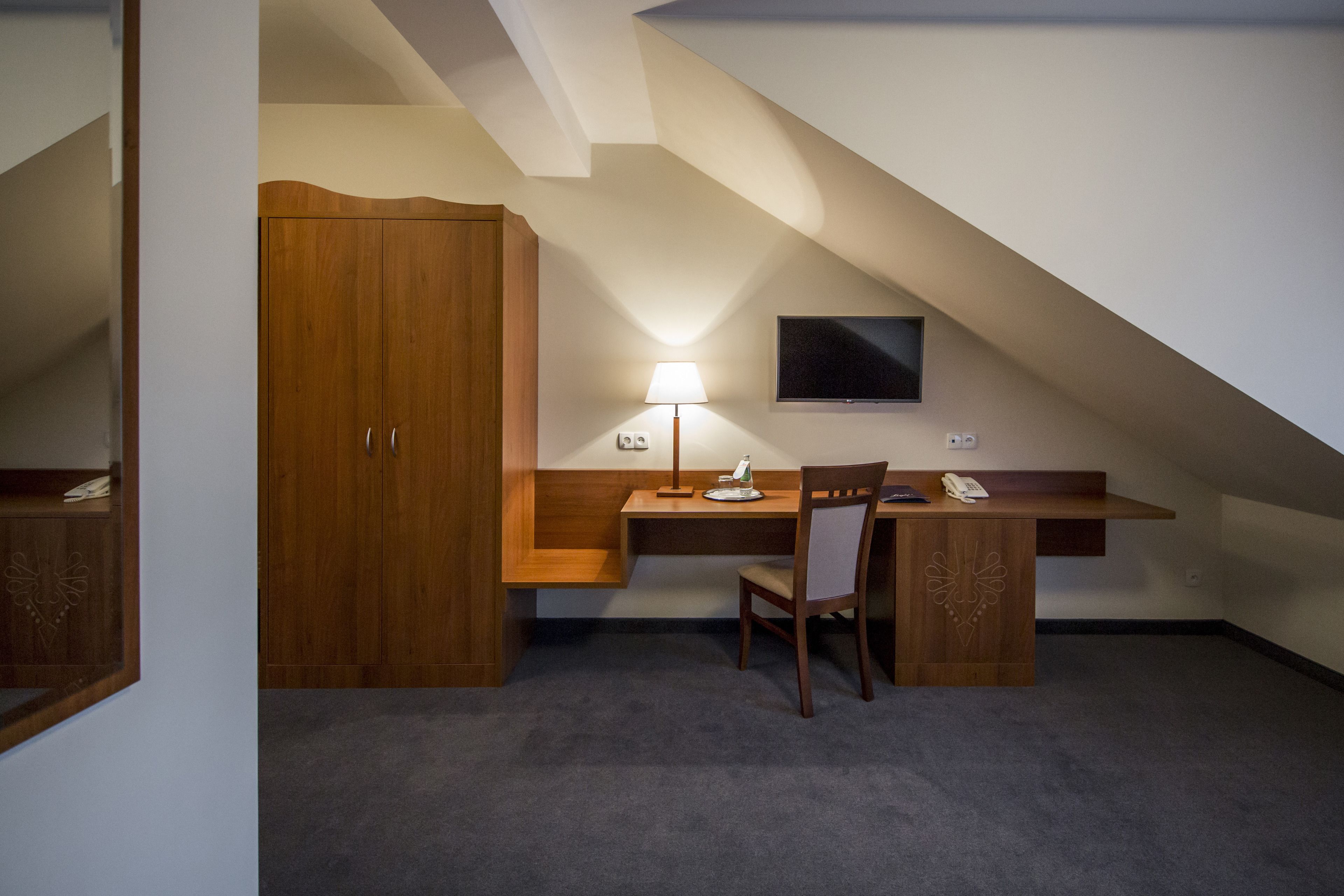 hypo-allergenic bedding, desk, laptop workspace, iron/ironing board