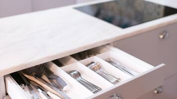 Full-size fridge, microwave, oven, stovetop