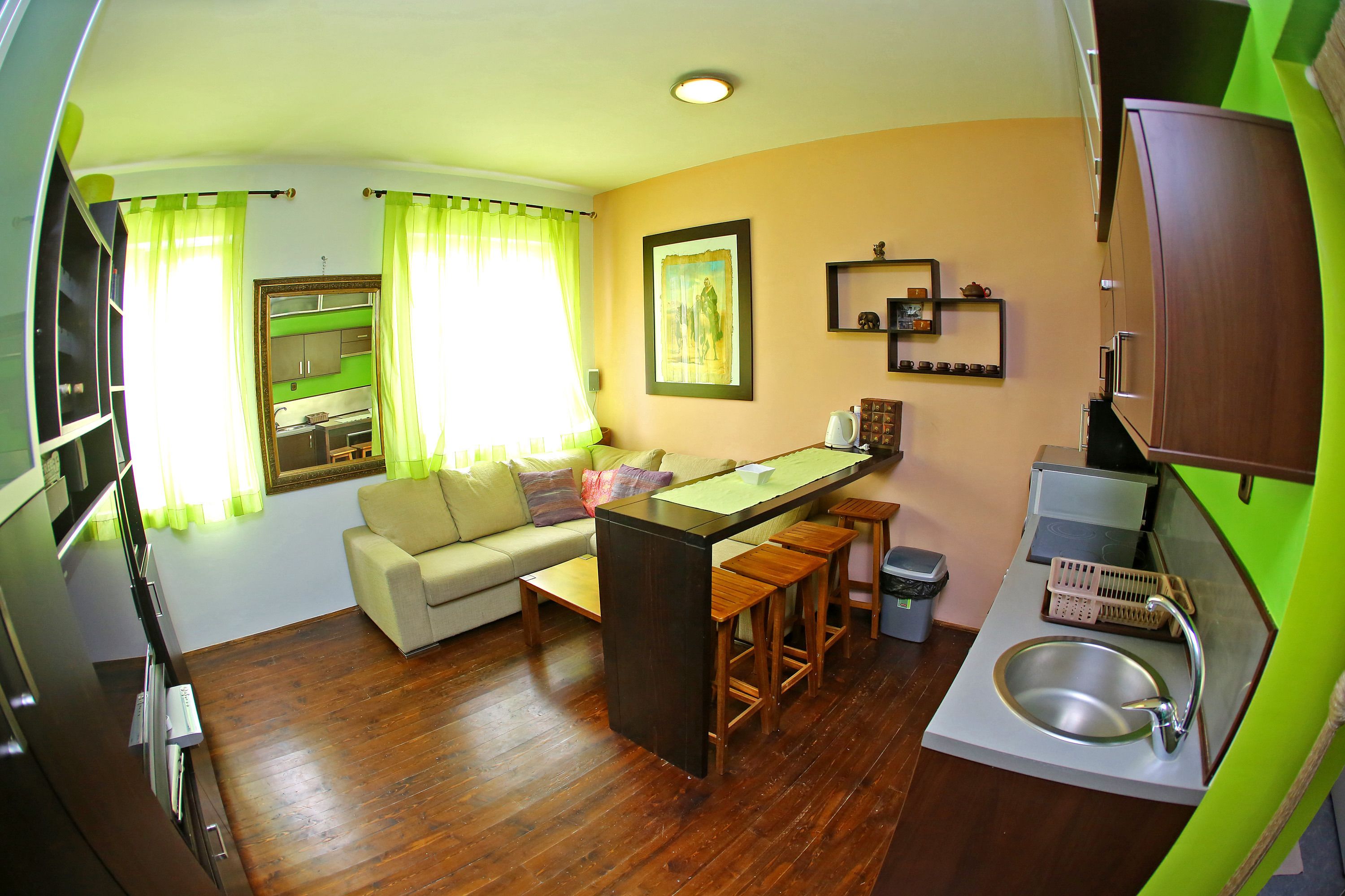 City Apartment, 1 Double Bed with Sofa bed, City View | Private kitchen | Fridge, microwave, stovetop, electric kettle