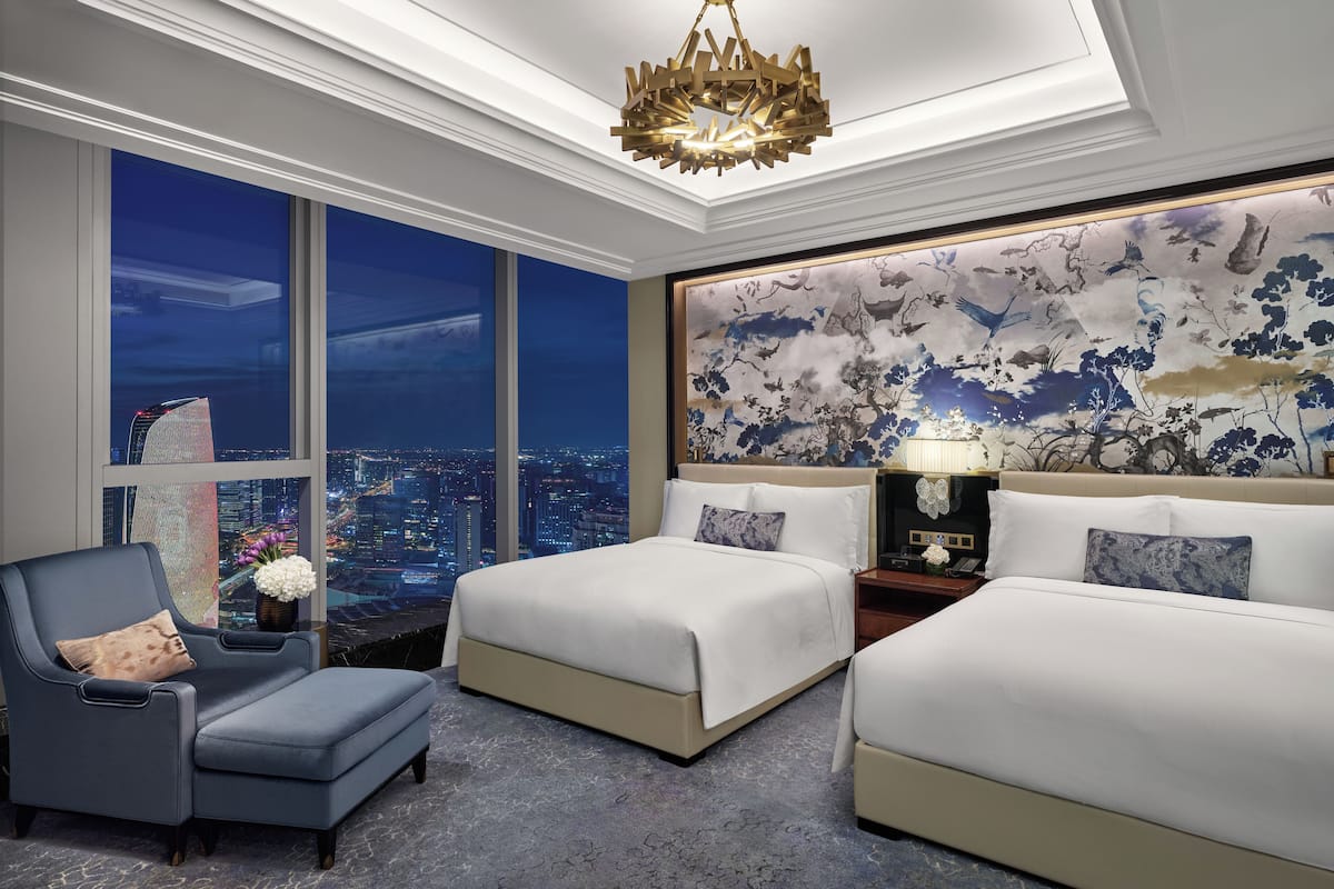 twin tower view room with 2 queen beds | premium bedding, down duvets, pillow-top beds, free minibar items