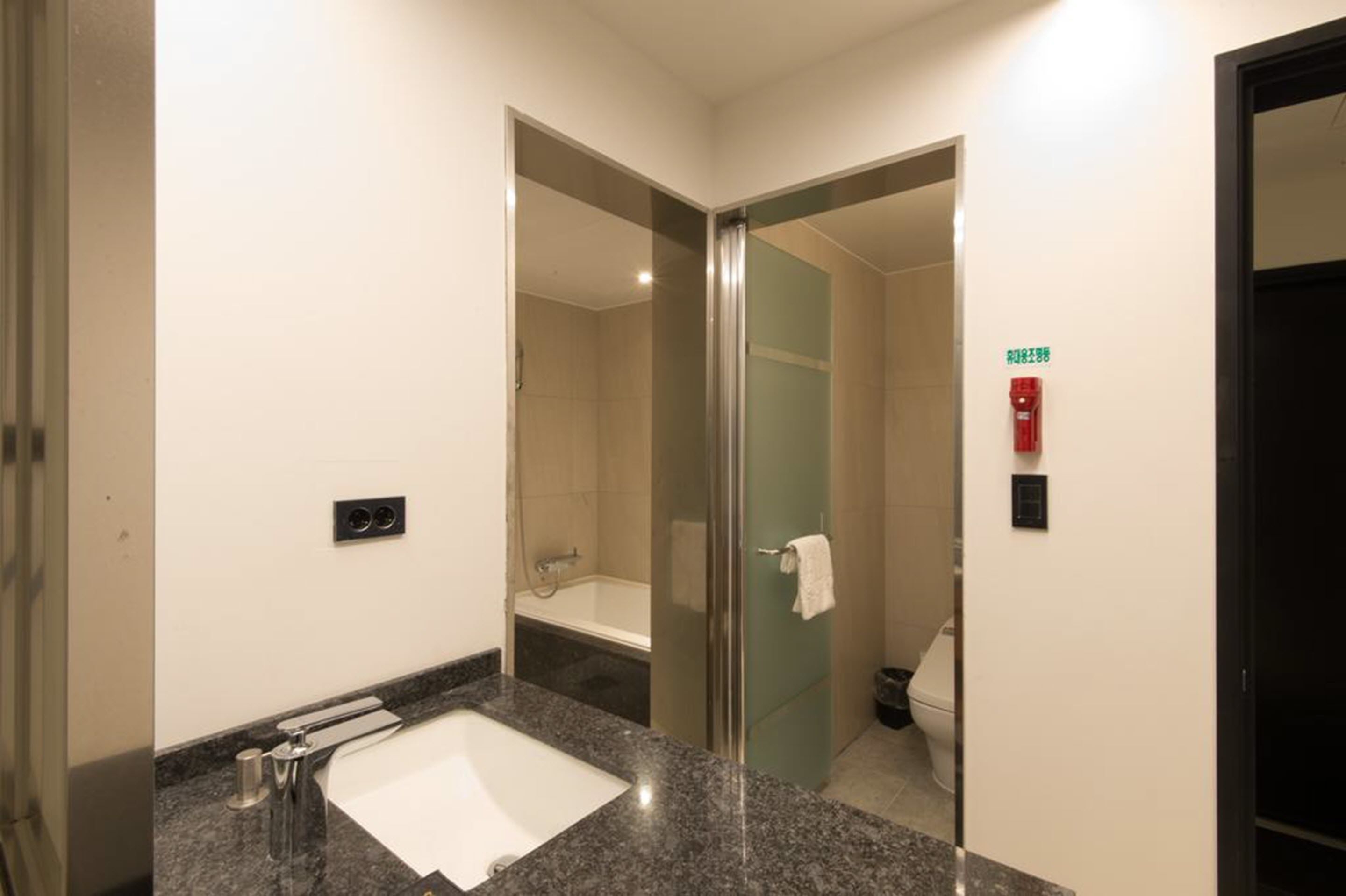 shower, hair dryer, bathrobes, towels