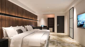 Down comforters, free minibar, desk, soundproofing