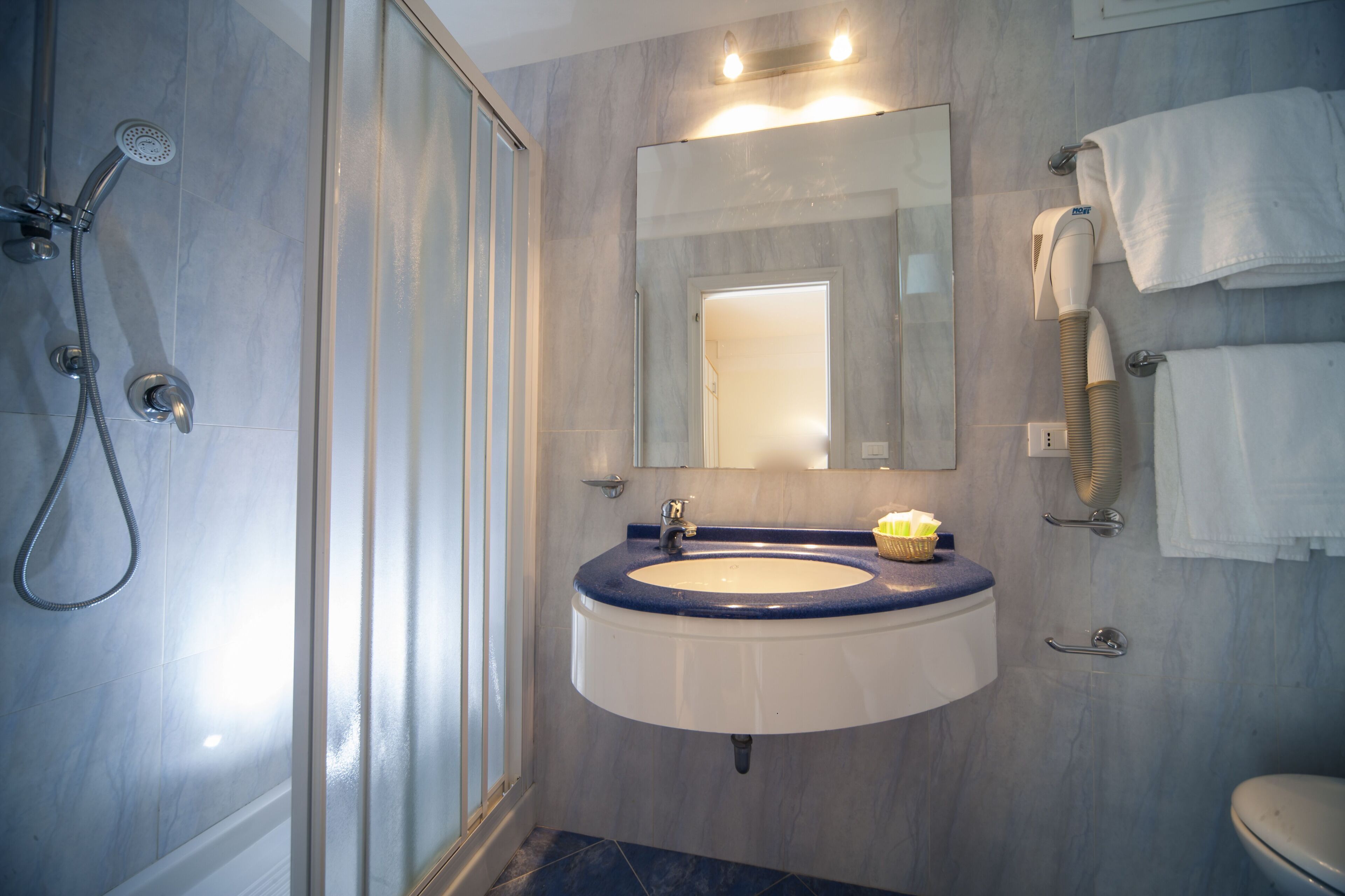 shower, free toiletries, hair dryer, bidet