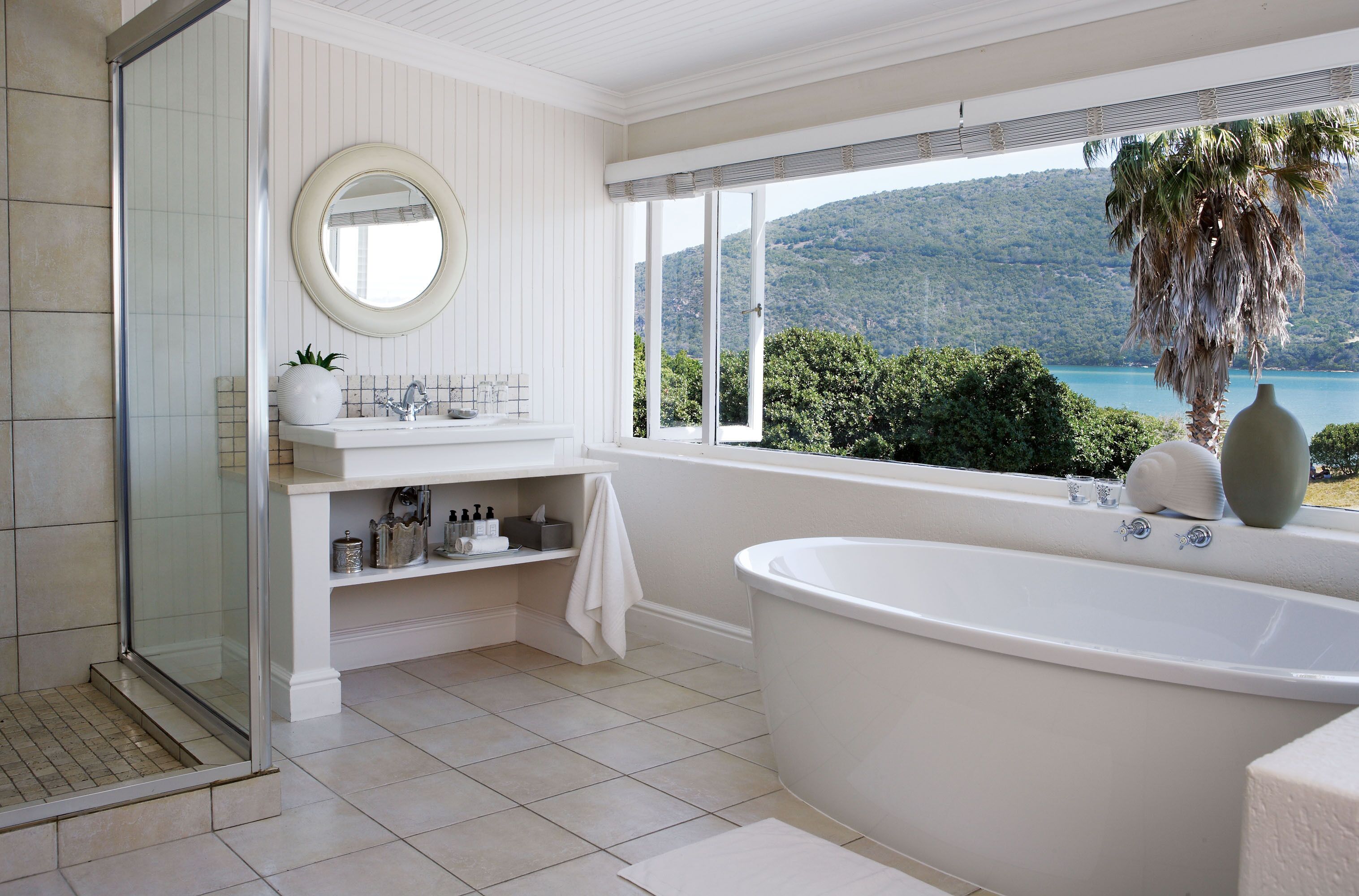 Designer toiletries, hair dryer, bathrobes, towels