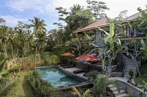 Outdoor pool, pool umbrellas - Tini Villa (Ubud)