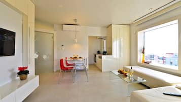 Apartment, 1 Bedroom, Mountain View | Living area | LCD TV, heated floors