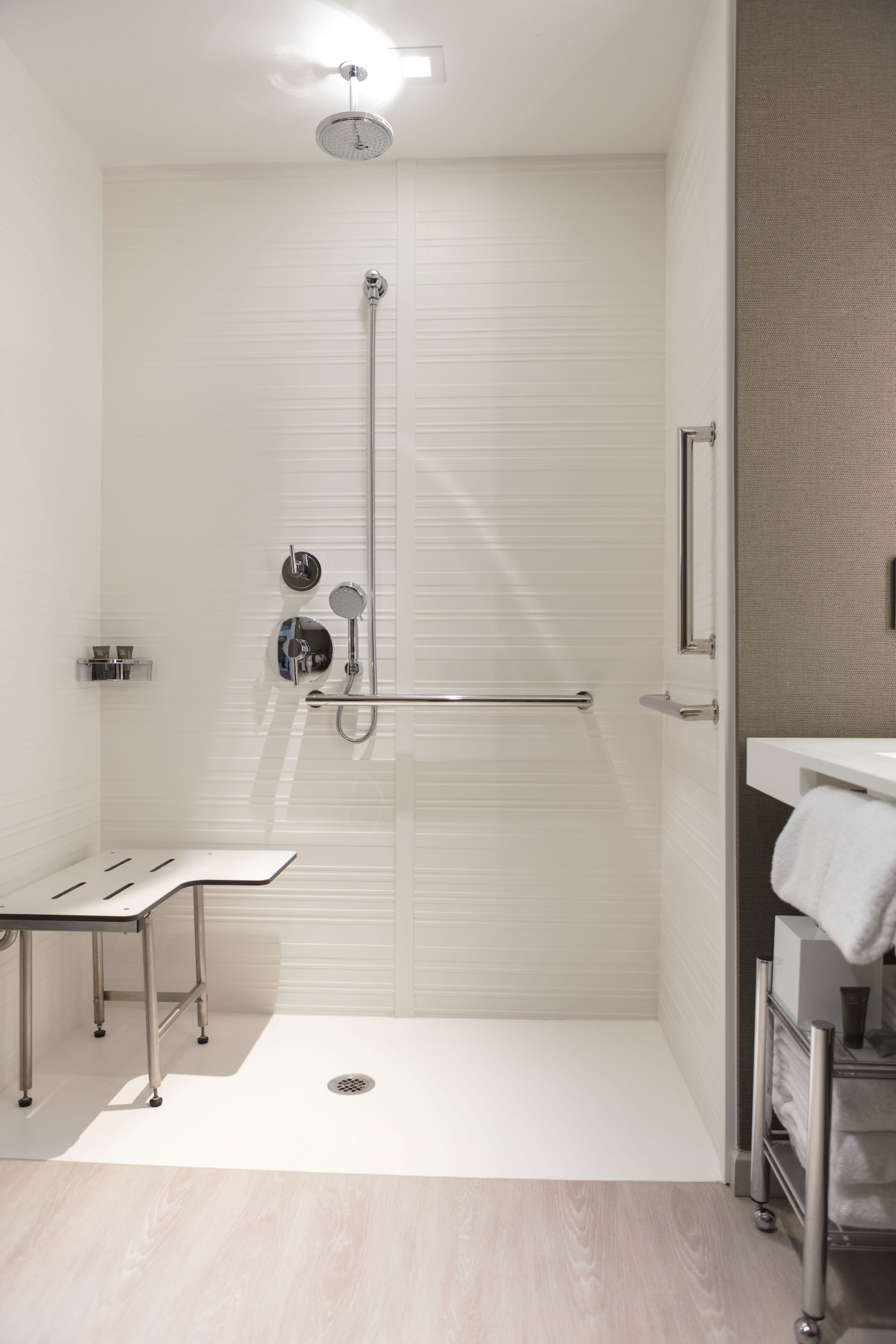 combined shower/bathtub, free toiletries, hair dryer, bathrobes