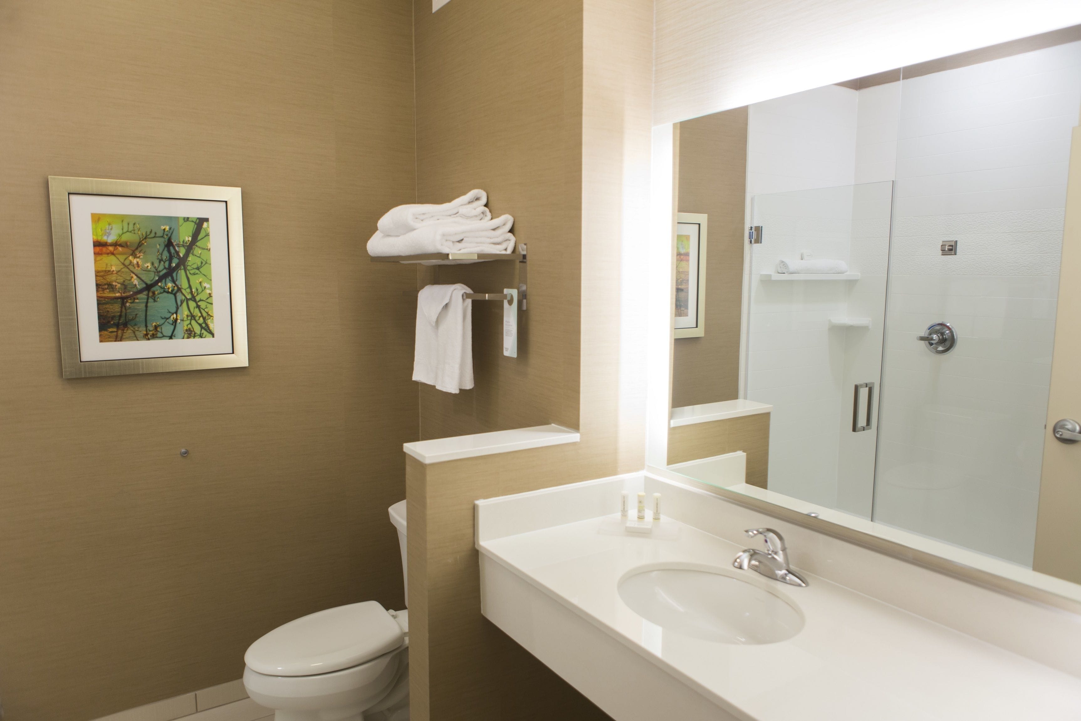 shower, free toiletries, hair dryer, towels