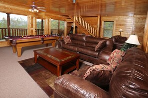 Cabin, 2 Bedrooms, Bathtub, Mountain View (Mountain Dreams Cabin) | Living area | Fireplace, video-game console, DVD player