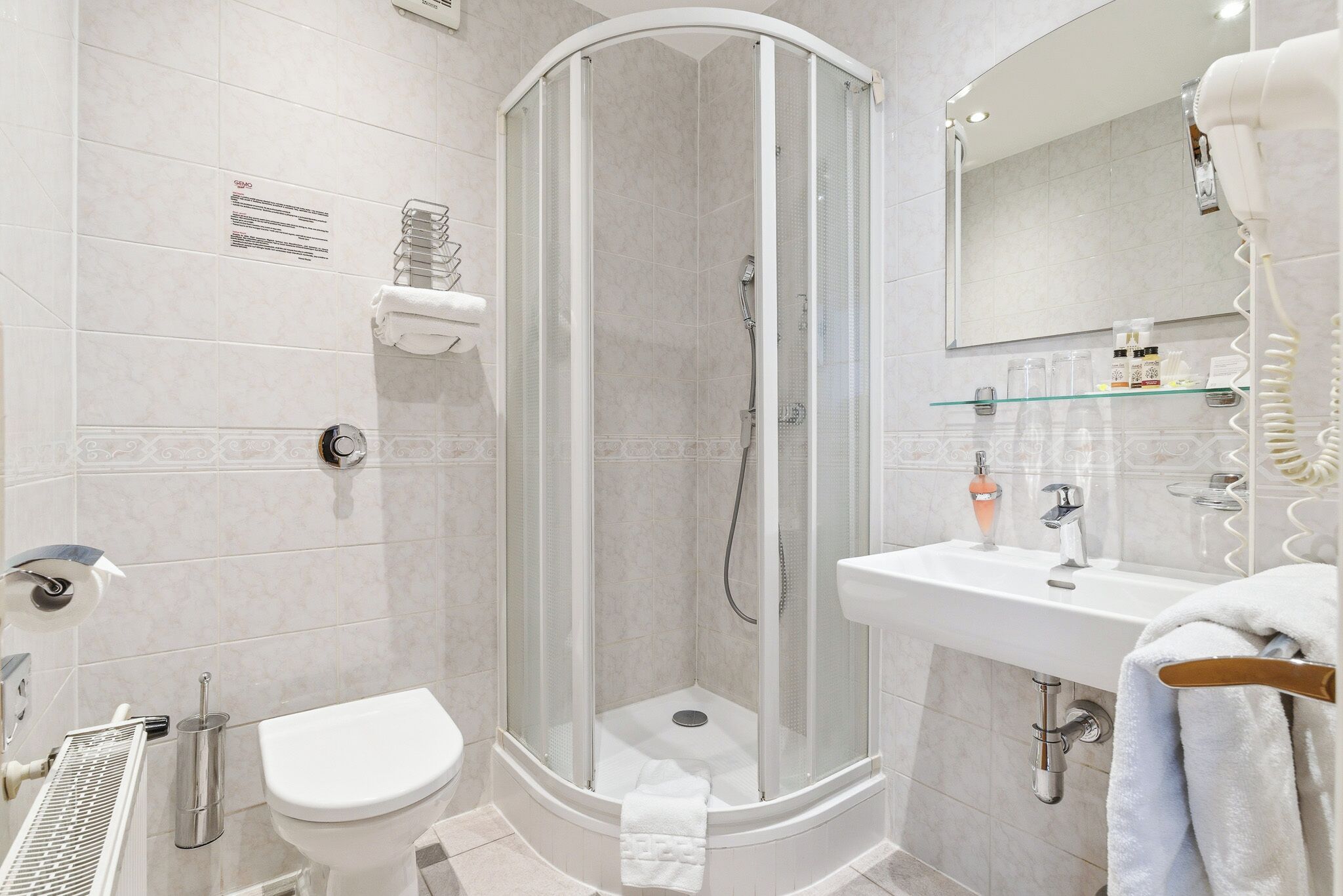 Free toiletries, hair dryer, towels