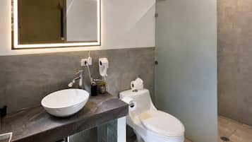 Standaard kamer | Badkamer | Een douche, gratis toiletartikelen, een haardroger, handdoeken