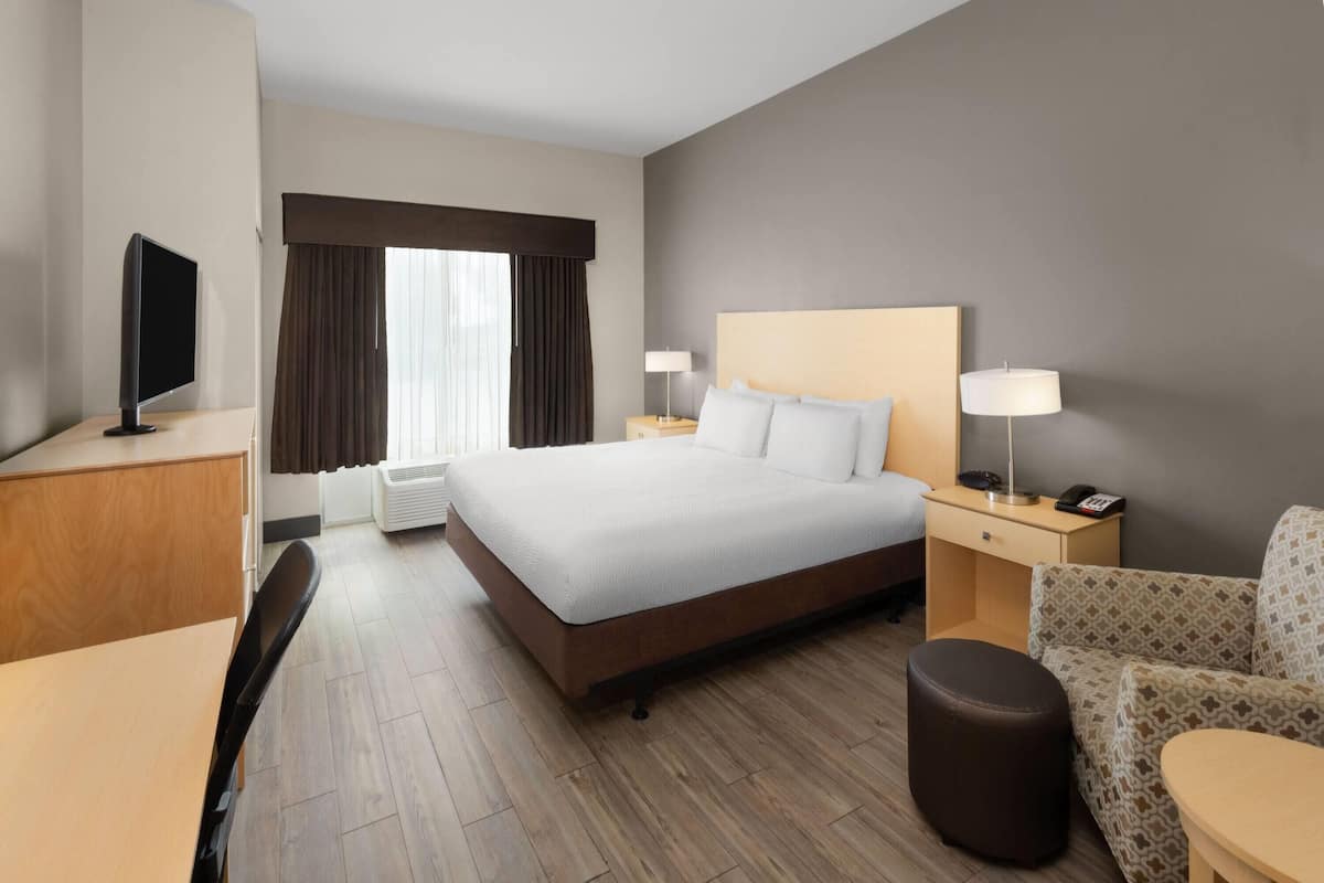 Room, 1 King Bed, Accessible, Non Smoking (Roll-In Shower) | 1 bedroom, premium bedding, in-room safe, desk