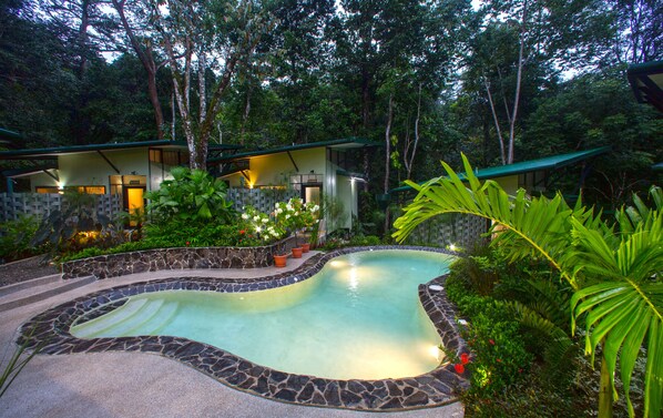 Outdoor pool, pool umbrellas