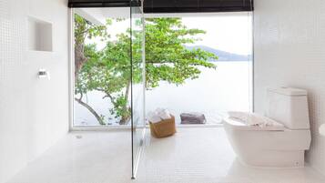 Shower, free toiletries, hair dryer, bathrobes
